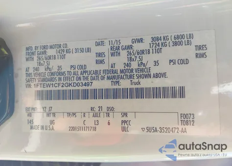 2016 Ford F-150 Xlt from USA, damaged, VIN 1FTEW1CF2GKD03497